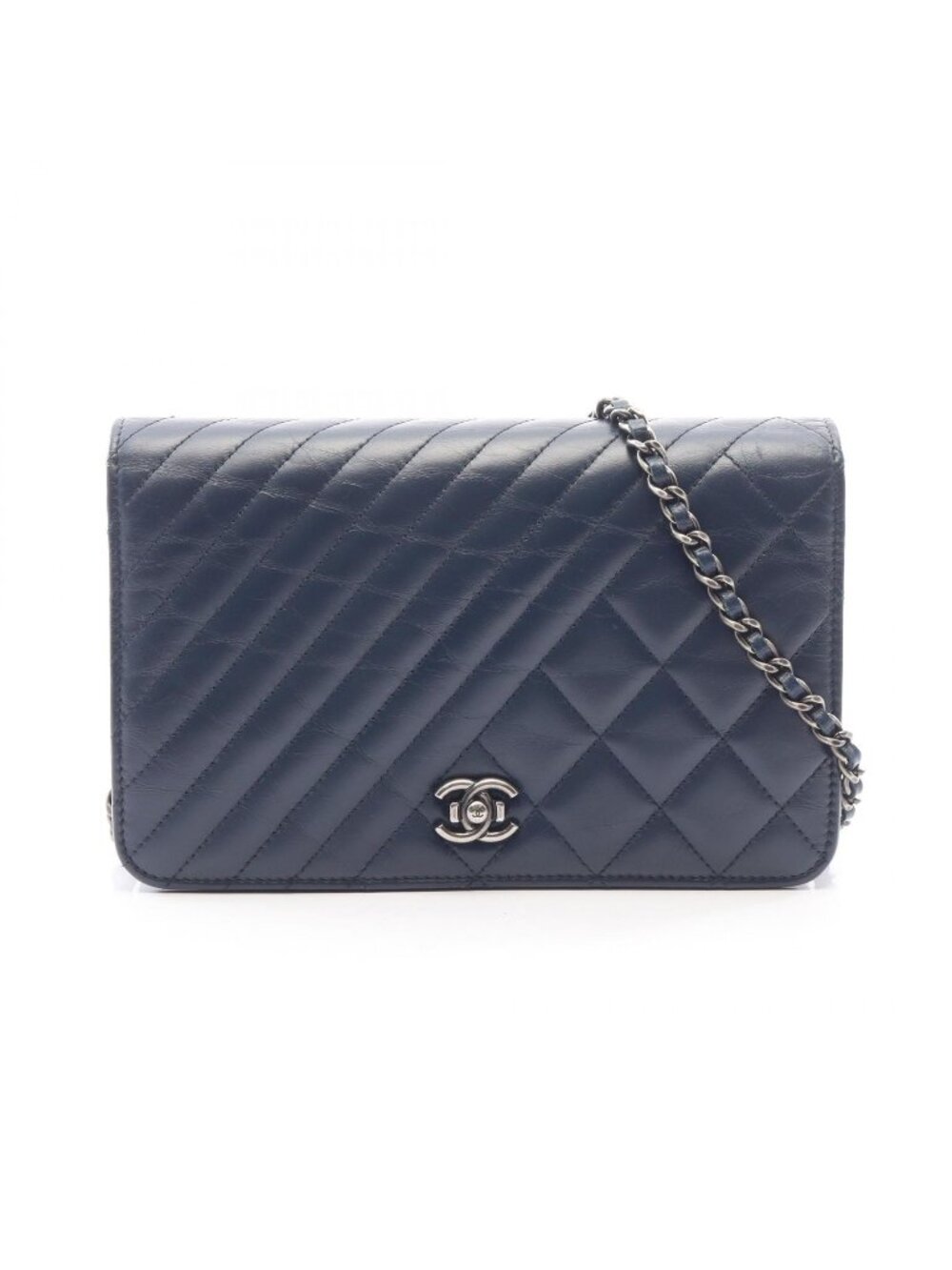 Chanel Shoulder Bag Coco Boy Navy Lambskin Chain Wallet